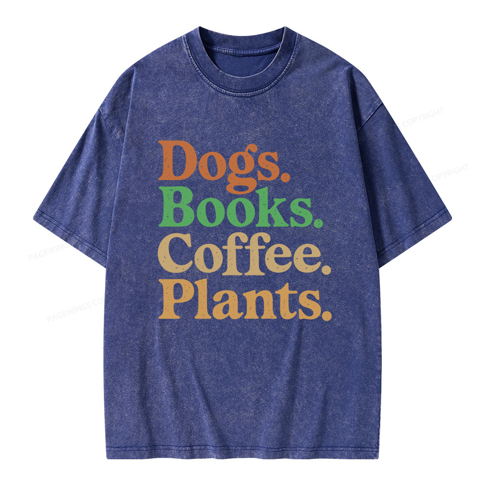 Pagewings Dogs Books Coffee Plants Unisex Washed T-shirt