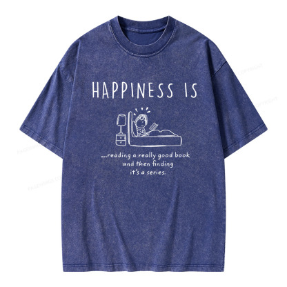 Pagewings Happiness Is...Reading A  Series Unisex Washed T-shirt