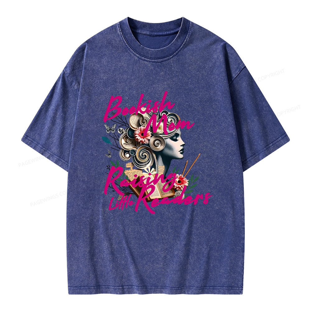 Pagewings Bookish Mom Raising Little Readers Unisex Washed T-shirt