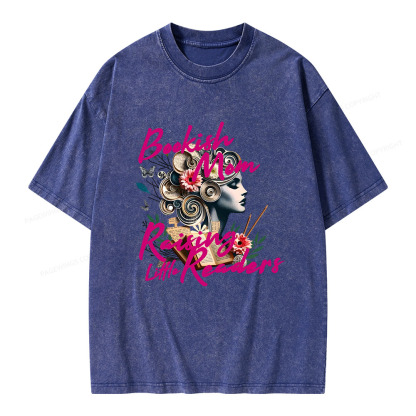Pagewings Bookish Mom Raising Little Readers Unisex Washed T-shirt