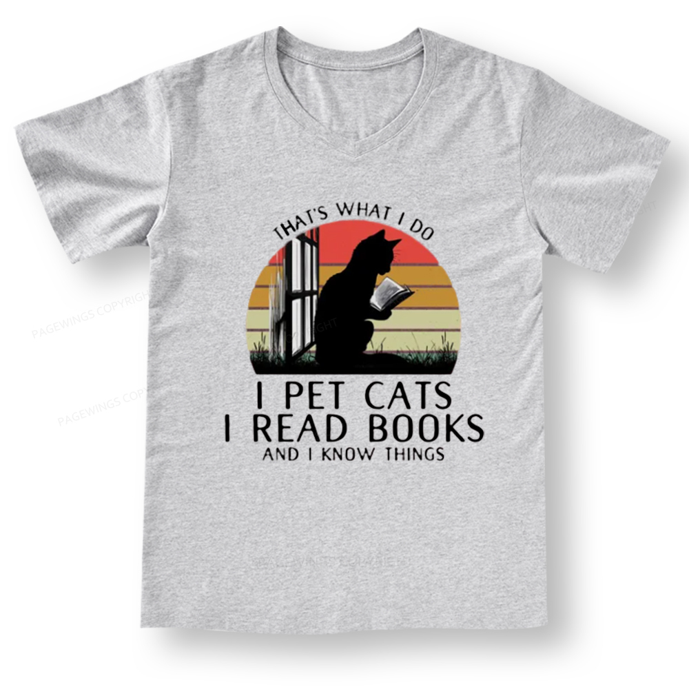 Pagewings Cat And Book V-neck T-shirt