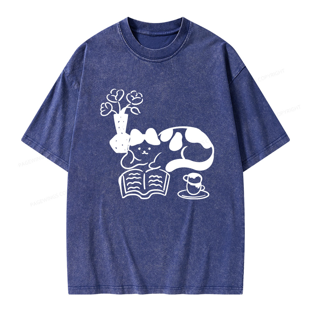 Pagewings The Cat Who Loves Reading Unisex Washed T-shirt