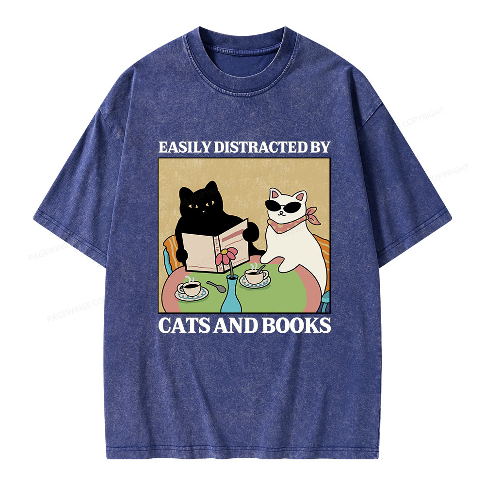 Pagewings Cats And Books Unisex Washed T-shirt
