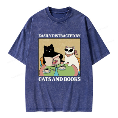 Pagewings Cats And Books Unisex Washed T-shirt