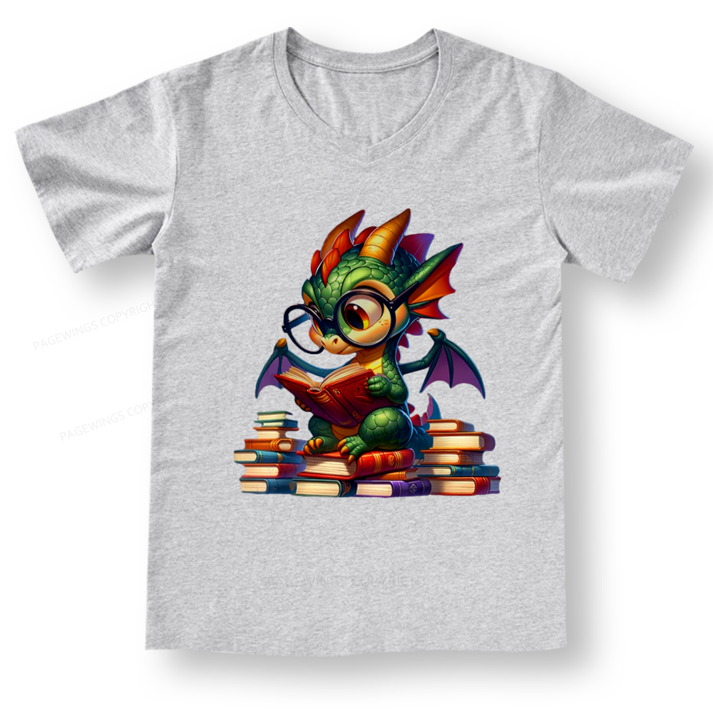 Pagewings Dragon And Books V-neck T-shirt