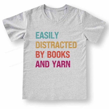Pagewings Easily Distracted By Books And Yarn V-neck T-shirt
