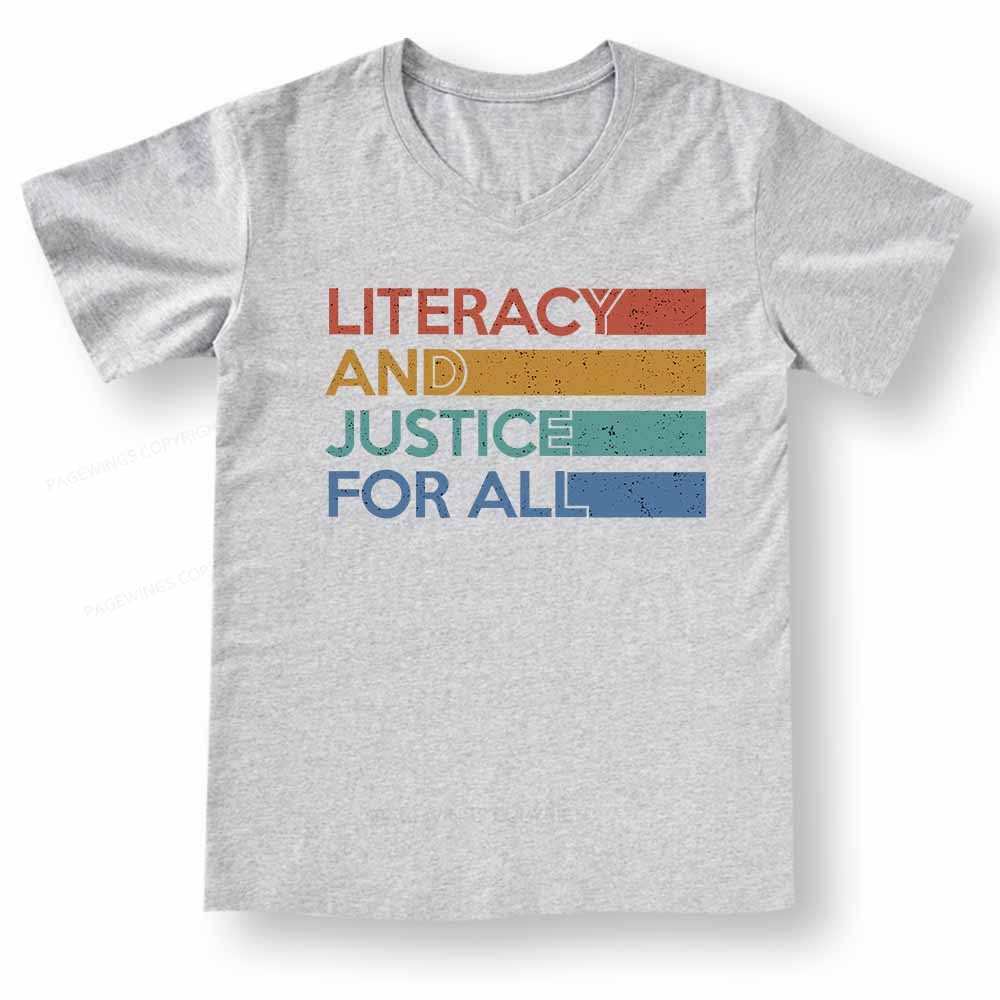 Pagewings Literacy and Justice For All V-neck T-shirt 
