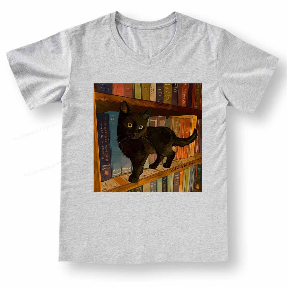 Pagewings Little Library Cat V-neck T-shirt