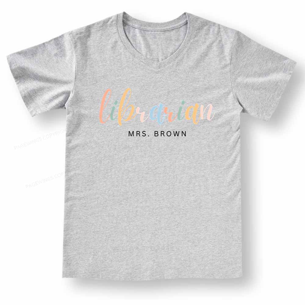 Pagewings Vintage Library Rainbow V-neck T-shirt