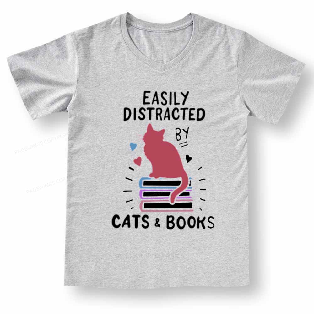 Pagewings Book Fun Cat Book Funny V-neck T-shirt 