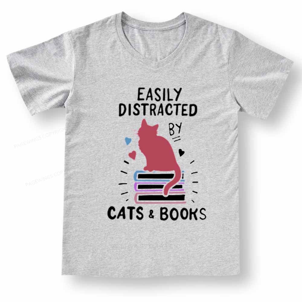 Pagewings Book Fun Cat Book Funny V-neck T-shirt 