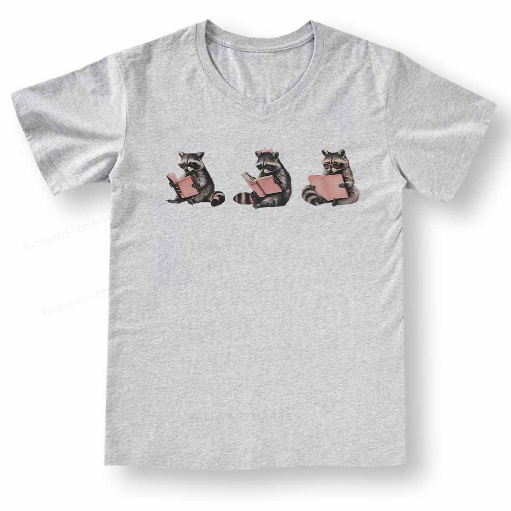 Pagewings Funny Raccoon Bookish Gift V-neck T-shirt