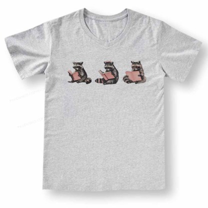 Pagewings Funny Raccoon Bookish Gift V-neck T-shirt