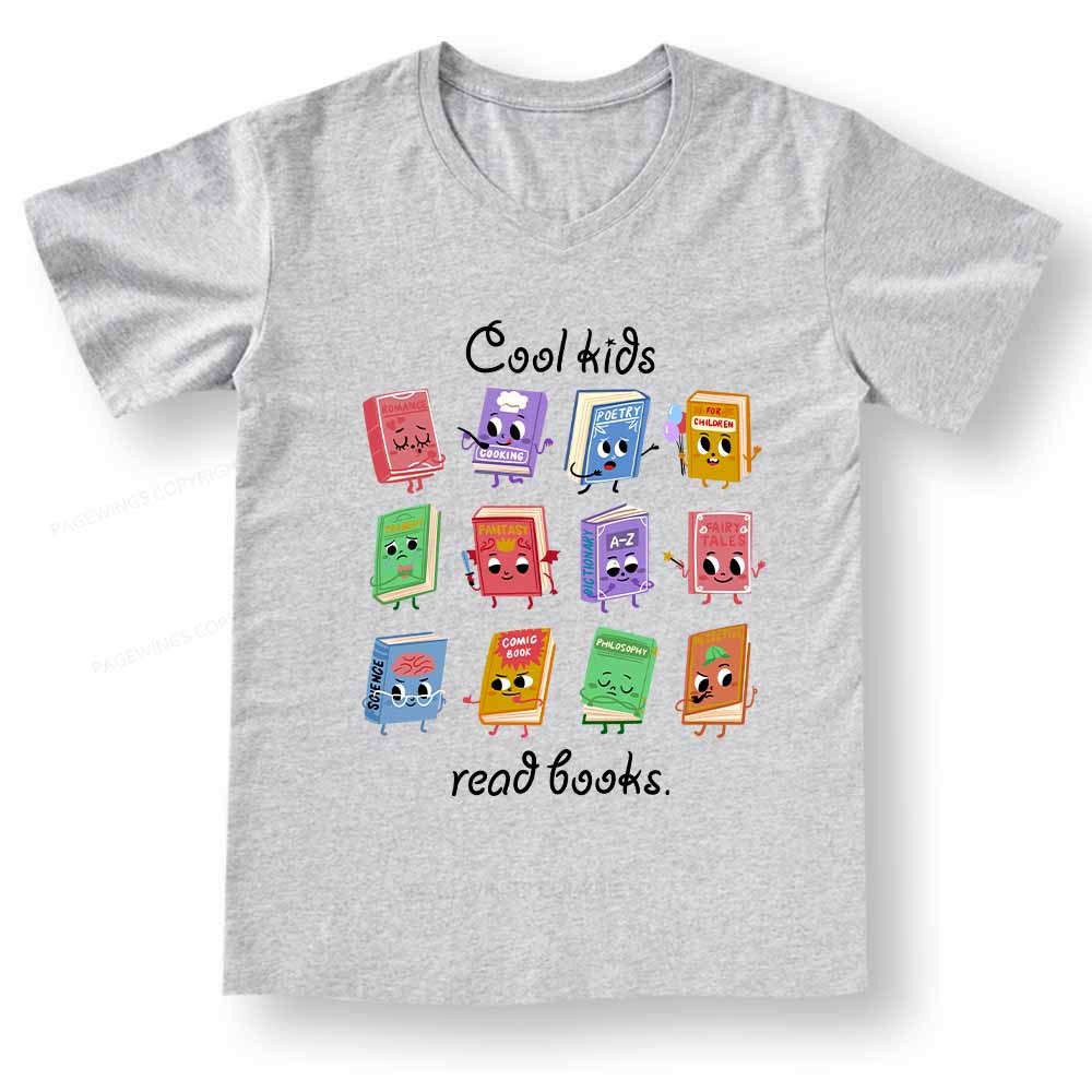 PagewingsCool Kids Read Books Gift V-neck T-shirt