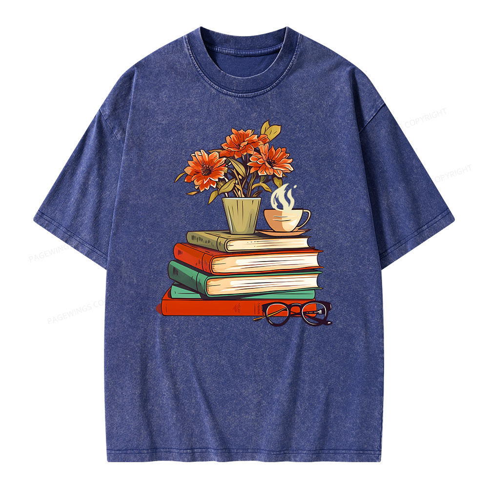 Pagewings Flowers And Some Books Unisex Washed T-shirt