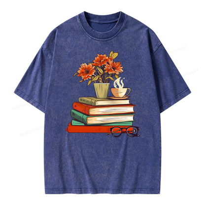 Pagewings Flowers And Some Books Unisex Washed T-shirt