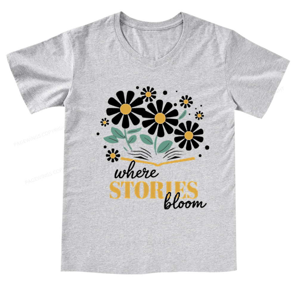 Pagewings Where Stories Bloom V-neck T-shirt
