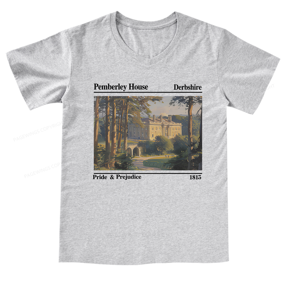 Pagewings Pride and Prejudice Pemberley House V-neck T-shirt