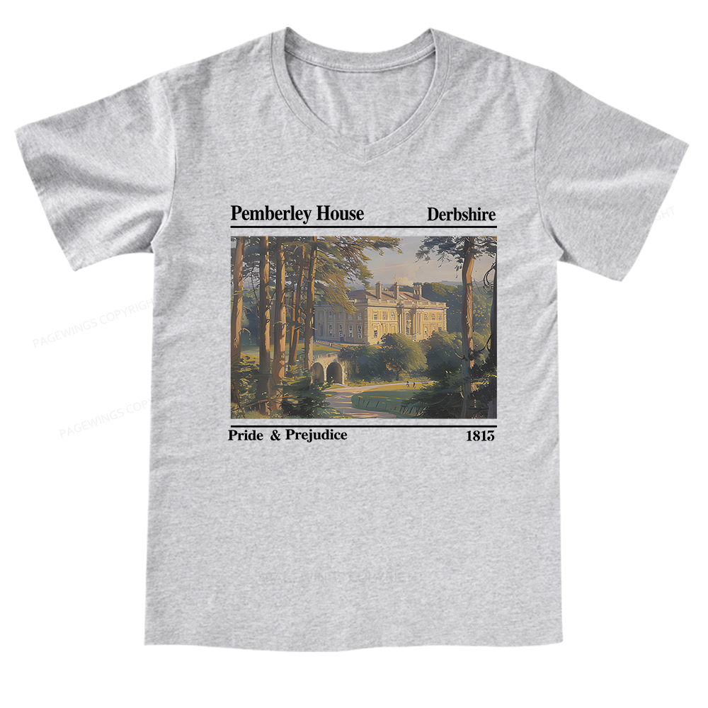 Pagewings Pride and Prejudice Pemberley House V-neck T-shirt