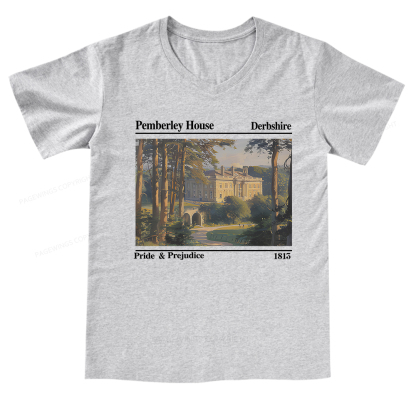 Pagewings Pride and Prejudice Pemberley House V-neck T-shirt