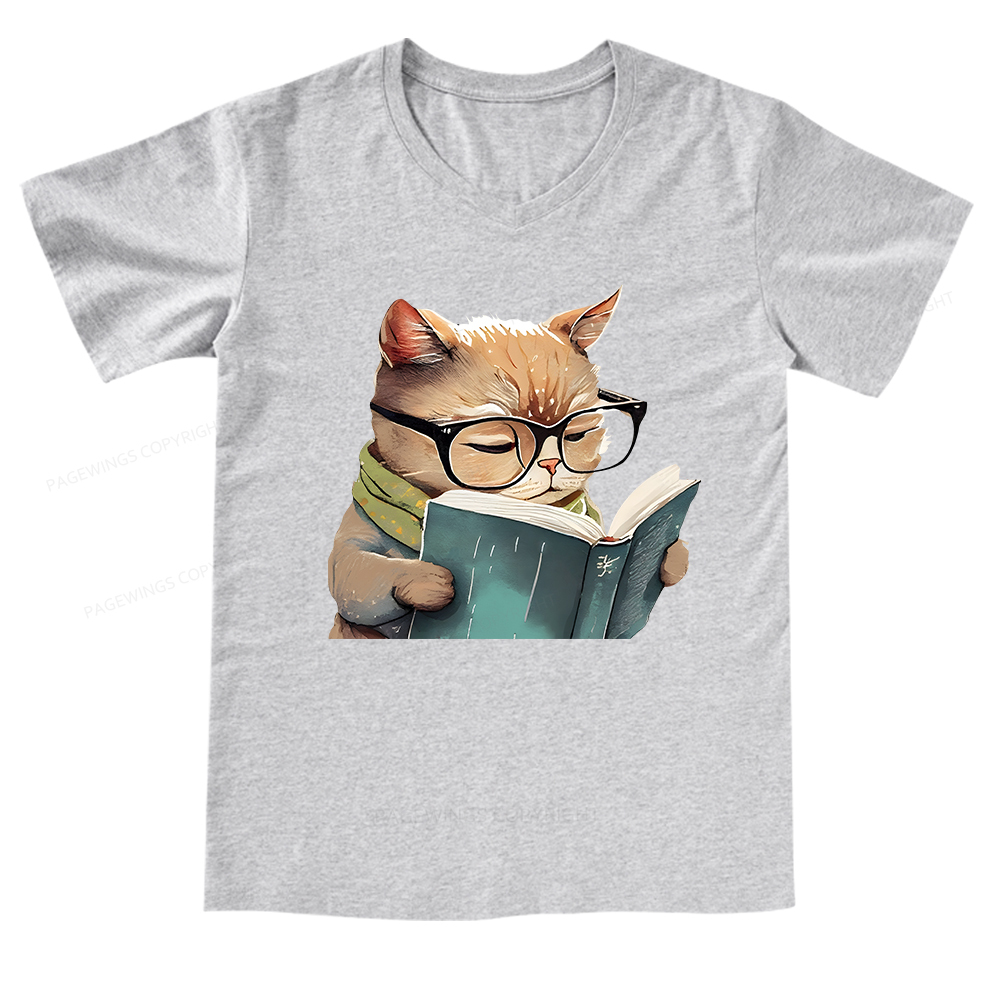 Pagewings Animals Reading Books V-neck T-shirt