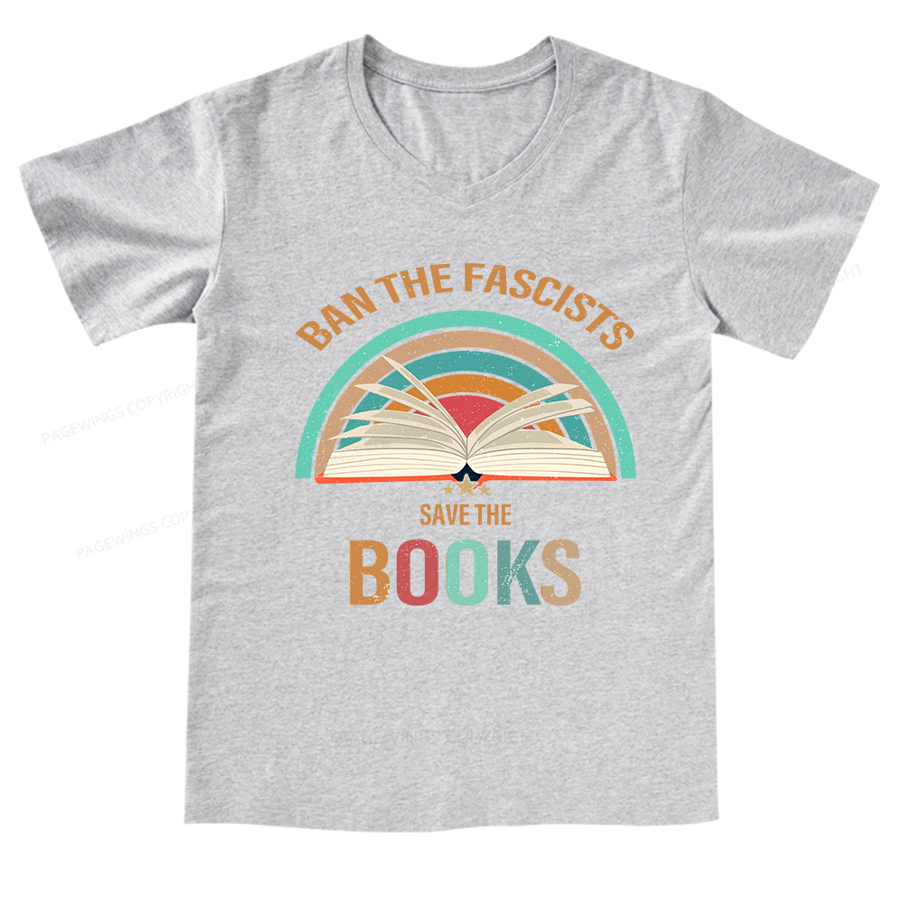 Pagewings Ban The Fascists Save The Book V-neck T-shirt