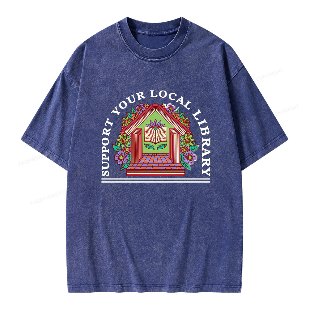 Pagewings Support Your Local Library Unisex Washed T-shirt