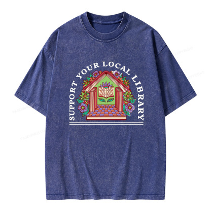Pagewings Support Your Local Library Unisex Washed T-shirt
