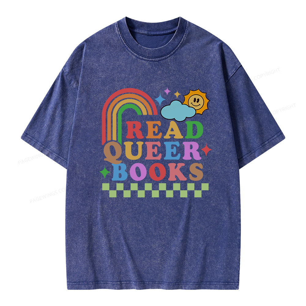 Pagewings Read Queer Books Unisex Washed T-shirt