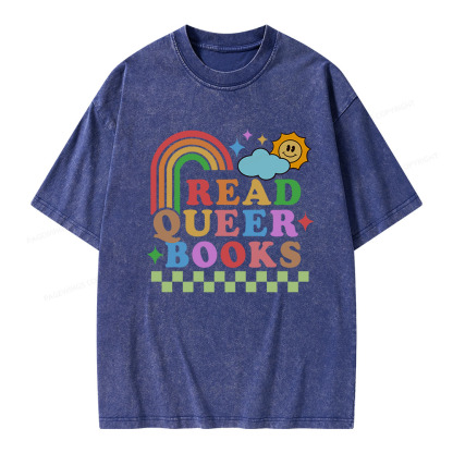 Pagewings Read Queer Books Unisex Washed T-shirt