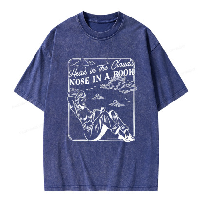 Pagewings Head In The Clouds Nose In A Book Unisex Washed T-shirt