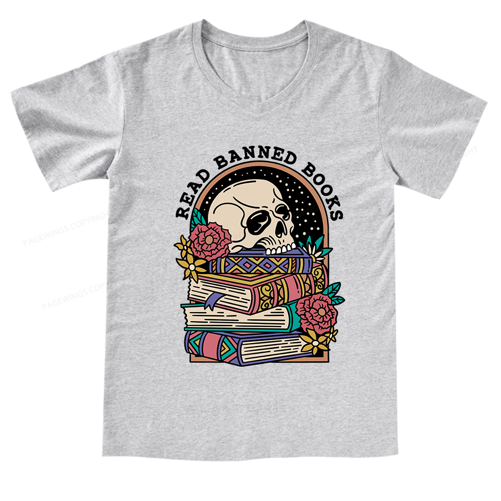Pagewings Read Banned Book Floral V-neck T-shirt 