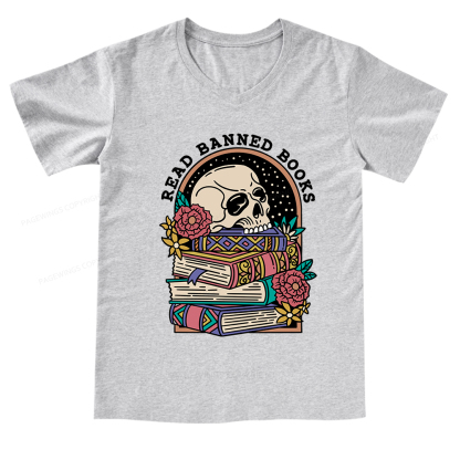 Pagewings Read Banned Book Floral V-neck T-shirt 