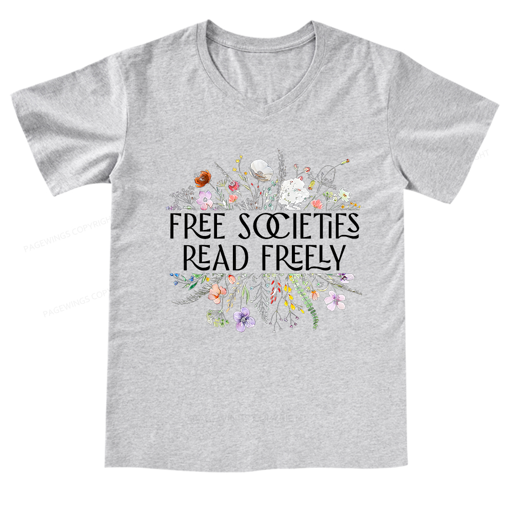 Pagewings Free Societies Read Freely V-neck T-shirt
