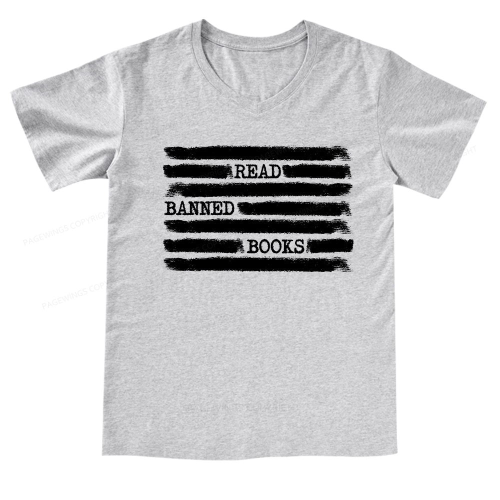Pagewings Read Banned Books Bookworm Librarian T-Shirt V-neck T-shirt