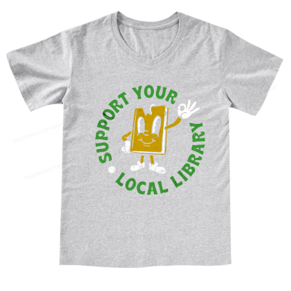 Pagewings Support Your Local Library Adult V-neck T-shirt 