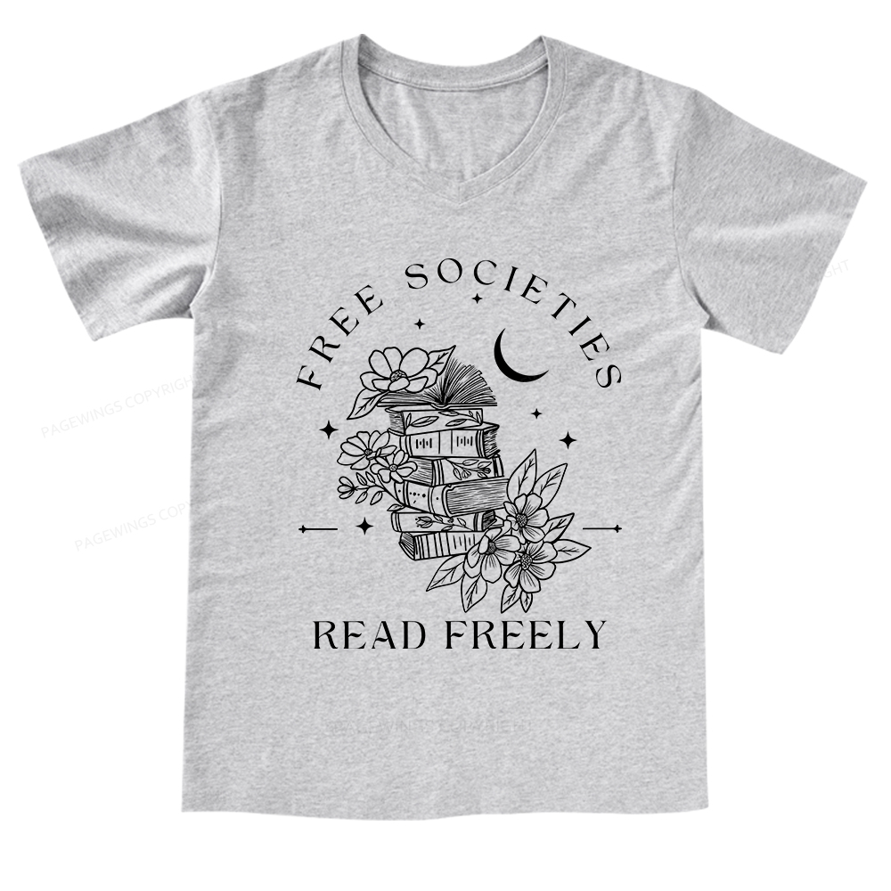 Pagewings Free Societies Read Freely Comfort Colors V-neck T-shirt