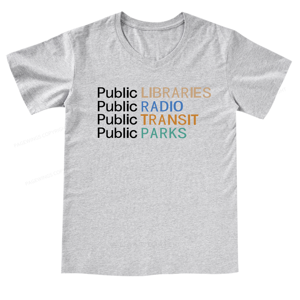 Pagewings Public Libraries Radio Transit Parks V-neck T-shirt
