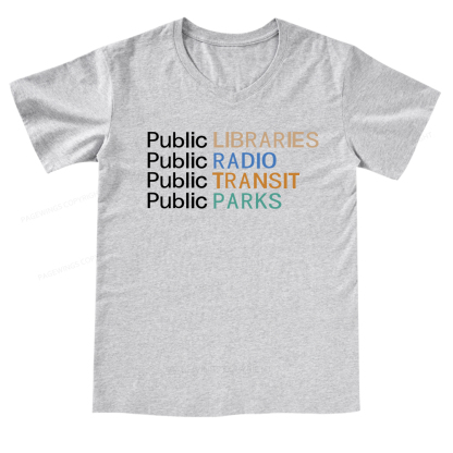 Pagewings Public Libraries Radio Transit Parks V-neck T-shirt