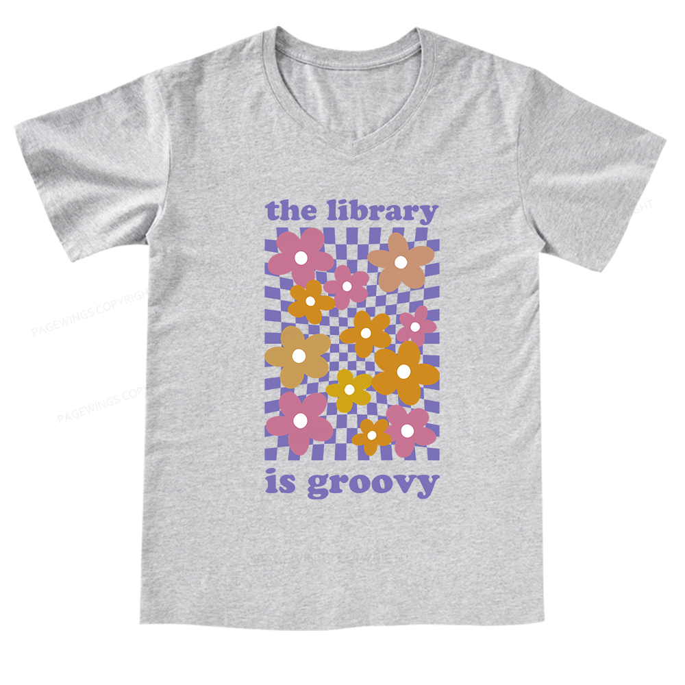 Pagewings The Library is Groovy V-neck T-shirt