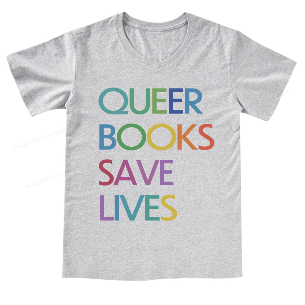Pagewings Queer Books Save LivesV-neck T-shirt