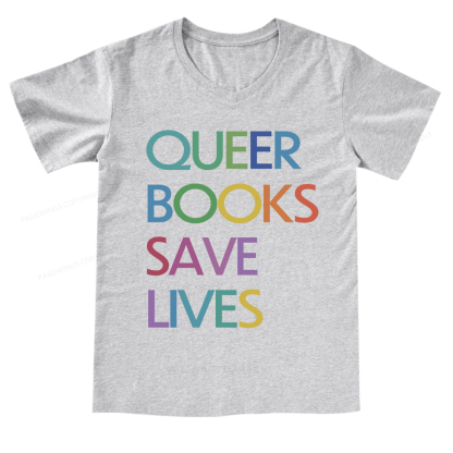 Pagewings Queer Books Save LivesV-neck T-shirt