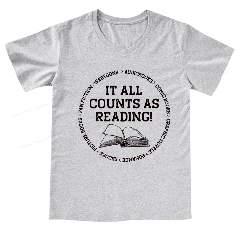 Pagewings It All Counts As Reading V-neck T-shirt