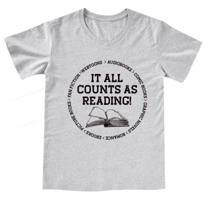 Pagewings It All Counts As Reading V-neck T-shirt