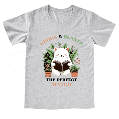 Pagewings Books And Plants The Perfect Match T-Shirt V-neck T-shirt