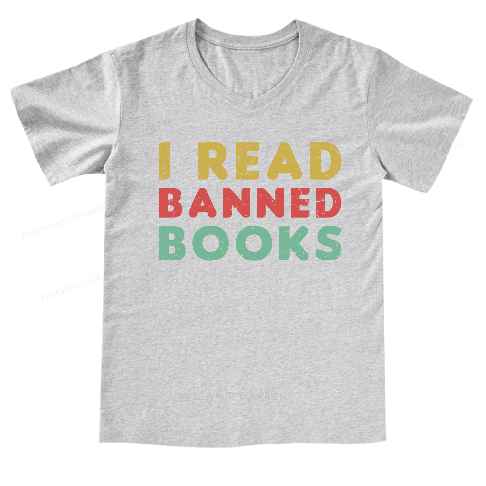 Pagewings Vintage I Read Banned Books Geek Readers T-Shirt V-neck T-shirt