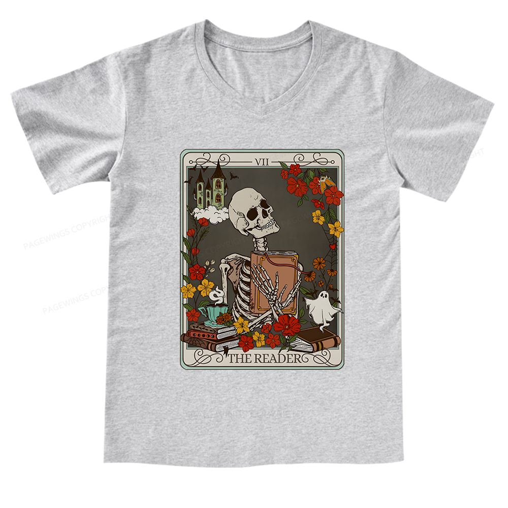 Pagewings The Reader Tarot Card TShirt Bookish Shirt V-neck T-shirt