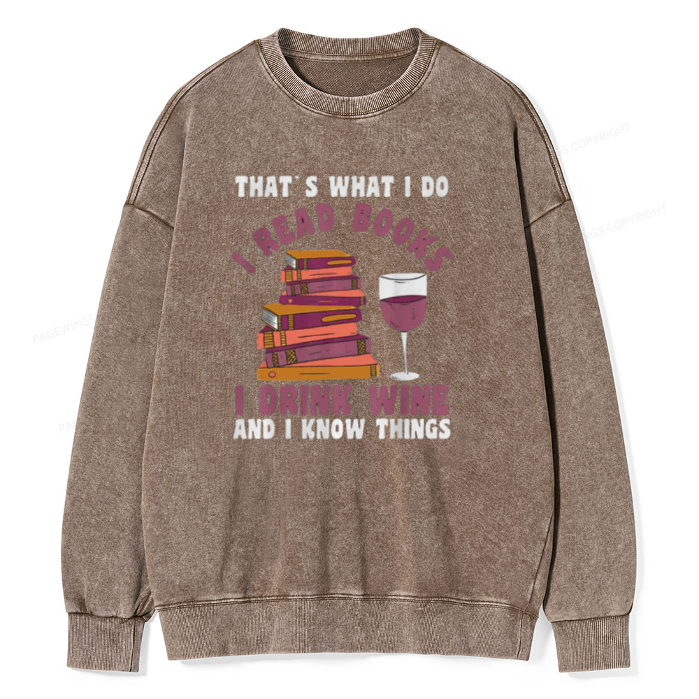 Pagewings Book Fun Wines Book Reading T-Shirts Unisex Washed Sweatshirt