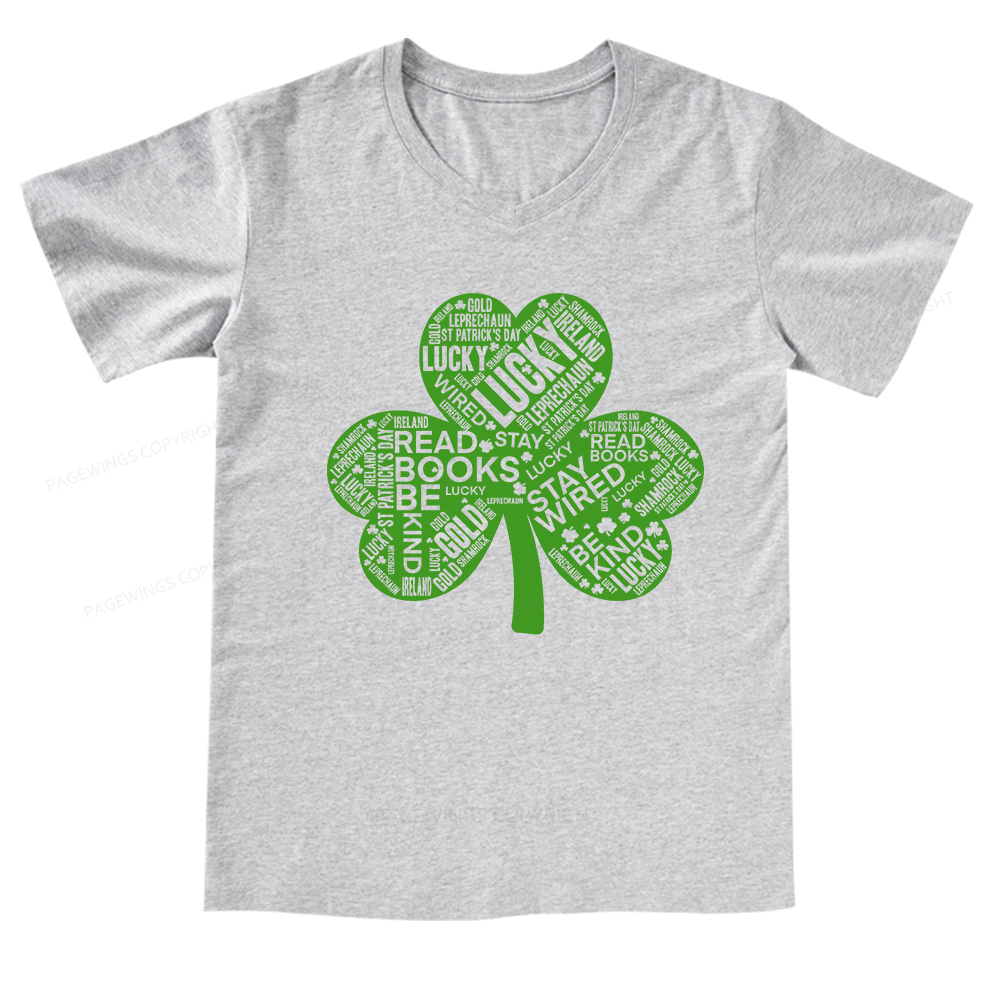 Pagewings St Patricks Day Shirt Lucky Reading Shirt V-neck T-shirt