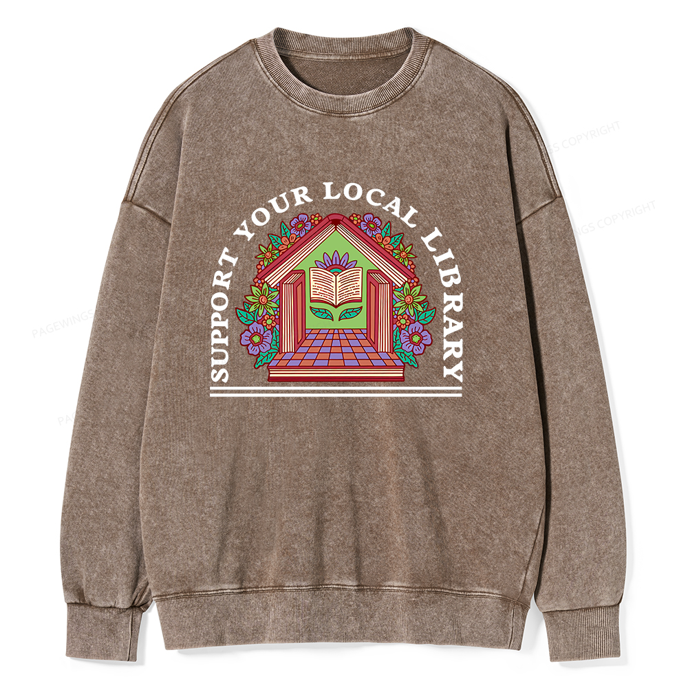 Pagewings Support Your Local Library Unisex Washed Sweatshirt